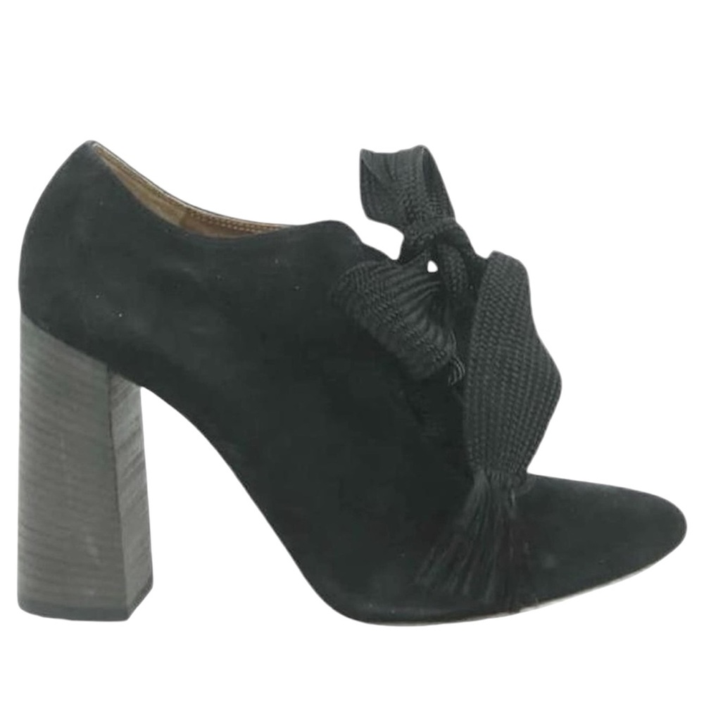 Chloe Black Suede Lace Up Heeled Booties 9.5
